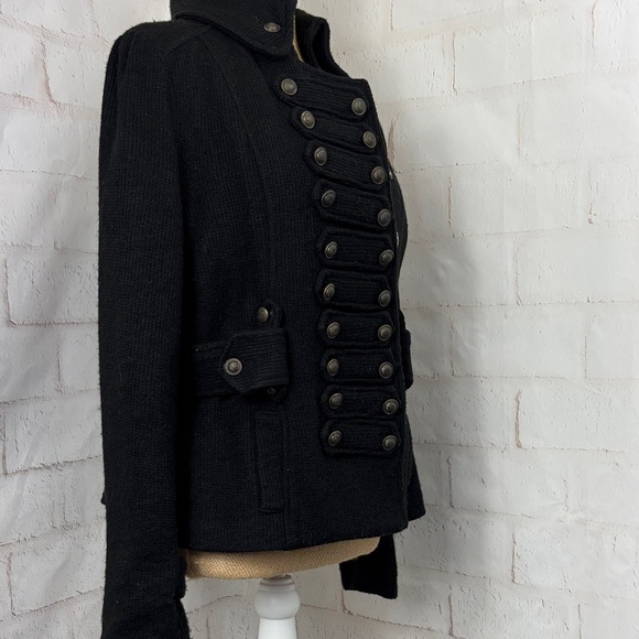 Black Military-Style Button Front Knitted Blazer - Picture 3 of 14